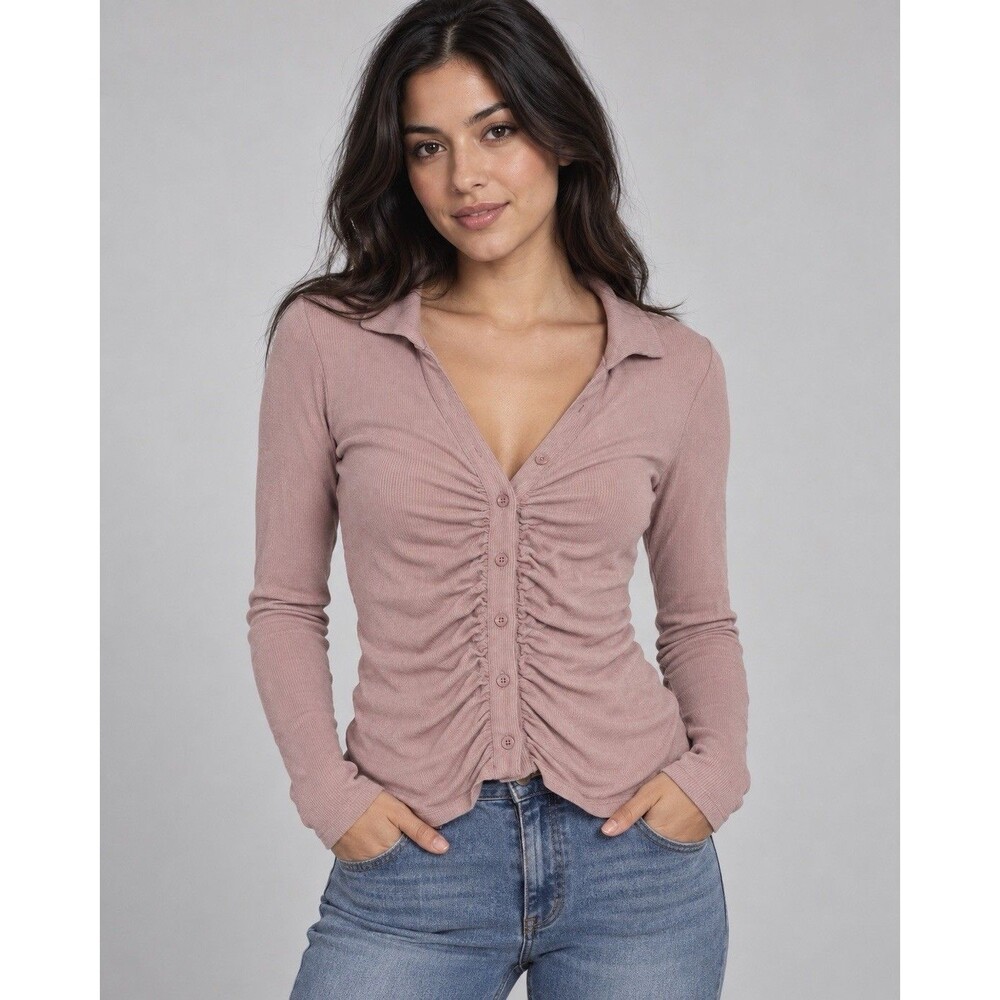 Old Navy Women’s Ruched Ribbed Button Front Top Pink Size Small